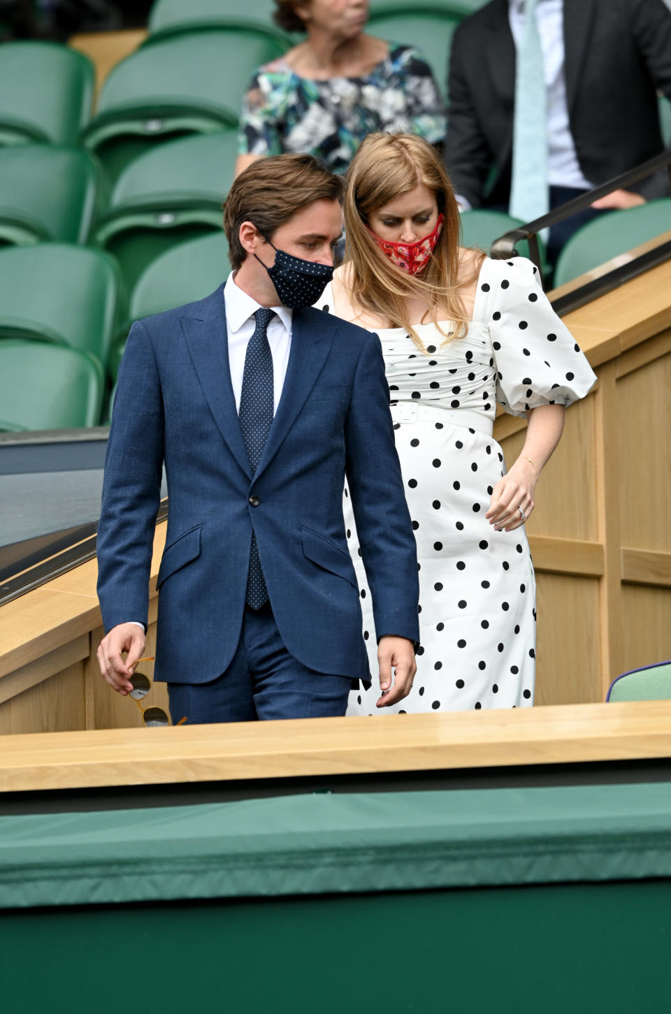 LONDON, ENGLAND - JULY 08: Edo Mapelli Mozzi and Princess Beatrice, Mrs Edoardo Mapelli Mozzi attend Wimbledon Championships Tennis Tournament at All England Lawn Tennis and Croquet Club on July 08, 2021 in London, England. (Photo by Karwai Tang/WireImage)