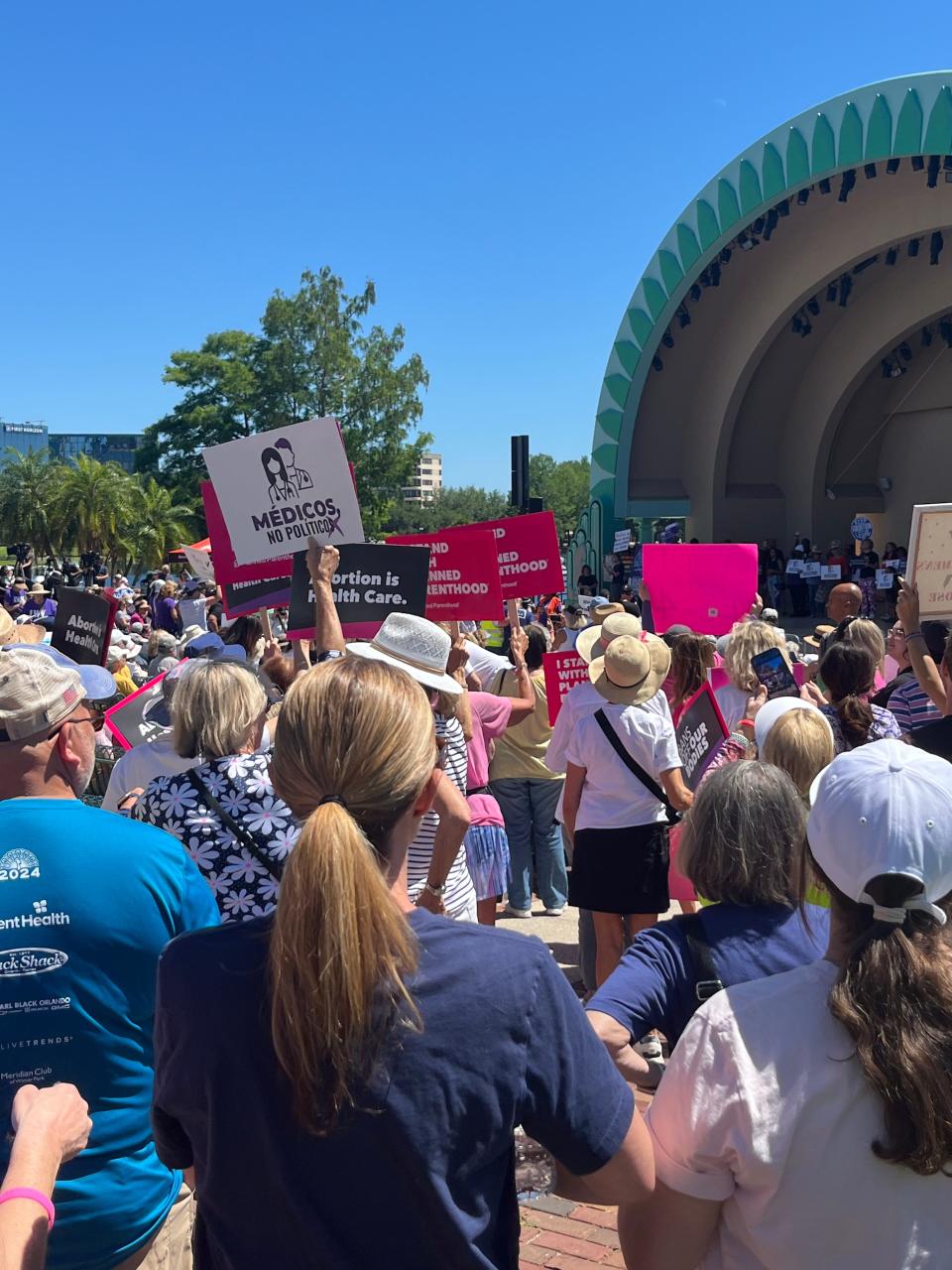 Demonstrators gathered at Lake Eola Park in Orlando over the weekend in support and opposition of reproductive rights in the Sunshine State. Around 3,000 people attended the rally organized by a coalition of state and regional organizations.