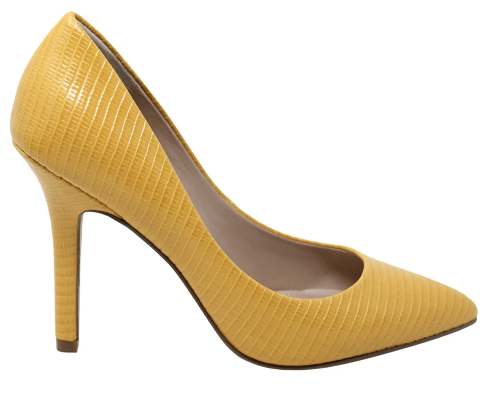 Charles by Charles David, yellow pumps, pointed-toe pumps, stiletto pumps, embossed pumps, heels