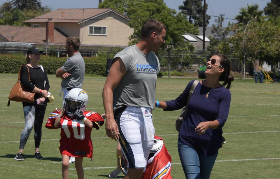 Philip Rivers with wife Tiffany Rivers during his practice witht he Los Angeles Chargers in Costa Mesa, California, on Aug 17, 2017.