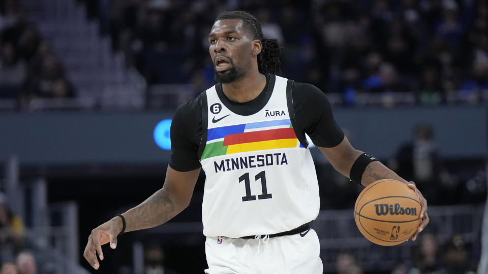 Minnesota Timberwolves center Naz Reid (11) during an NBA basketball game against the Golden State Warriors in San Francisco, Sunday, Feb. 26, 2023. (AP Photo/Jeff Chiu)