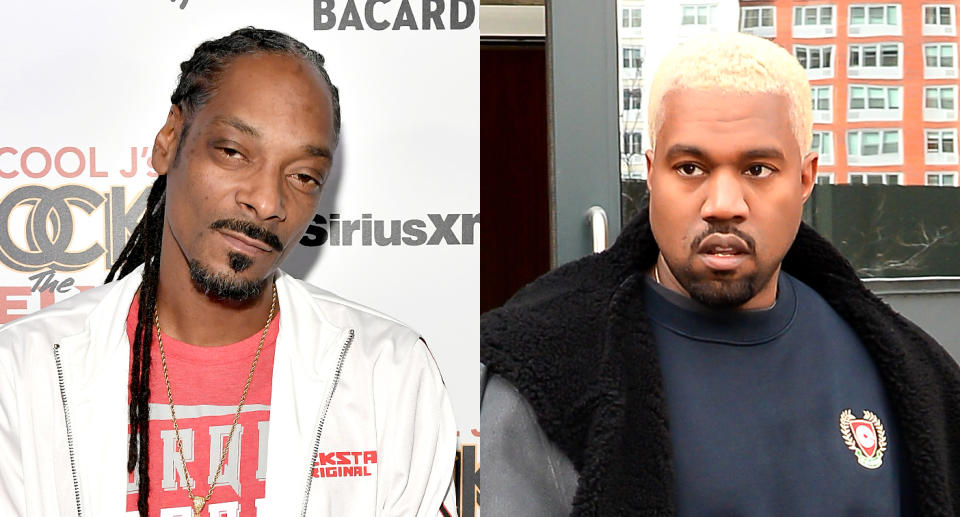 Snoop Dogg trolls Kanye West with Photoshopped “all white” image of the rapper. (Photo: Getty Images)