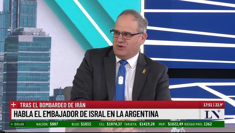 El embajador de Israel en la Argentina, Eyal Sela, en diálogo con Eduardo Feinmann, en LN+