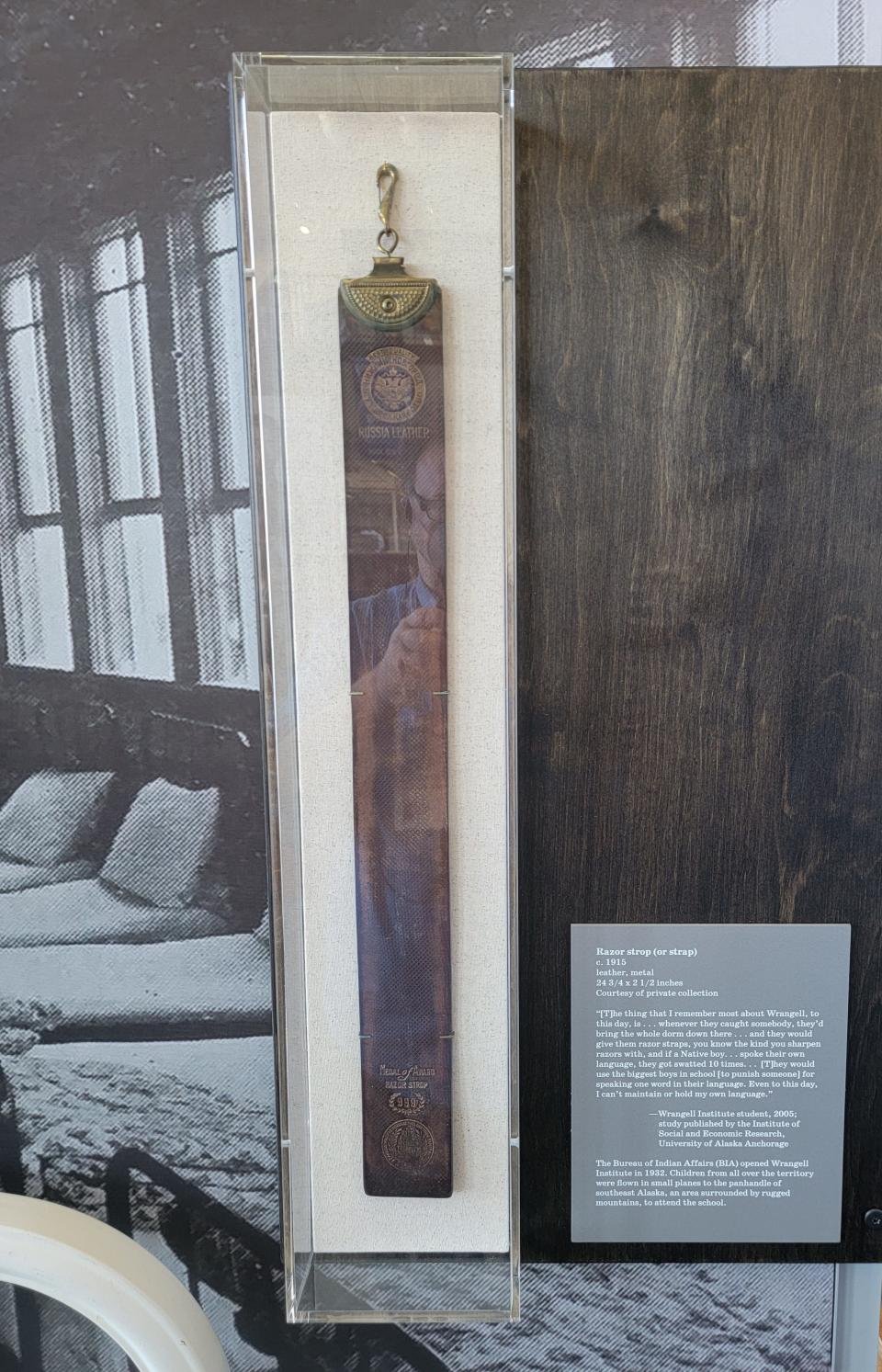 Punishment strap on display at Manitowoc Public Library as part of the National Endowment for the Humanities On the Road Exhibition on American Indian boarding schools. The exhibit runs through Aug. 11.