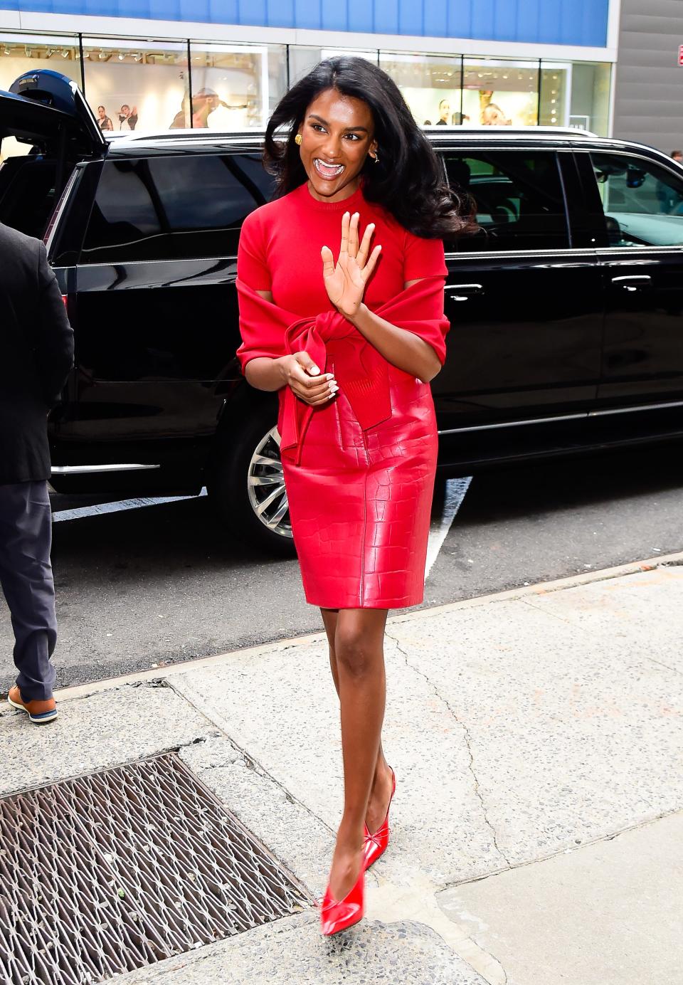 Simone Ashley seen outside Good Morning America on May 13, 2024, in New York City. (Photo by Raymond Hall/GC Images)