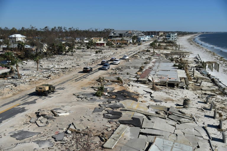 View of the damage caused by Hurricane Michael in Mexico Beach, Florida -- the death toll is now at 17 and officials warn it could rise