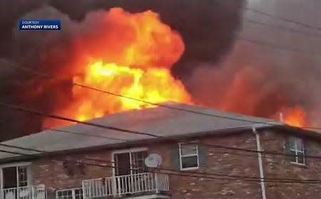 A massive fire broke out at the Woodview apartment complex in Randolph on Sunday, April 28, 2024.