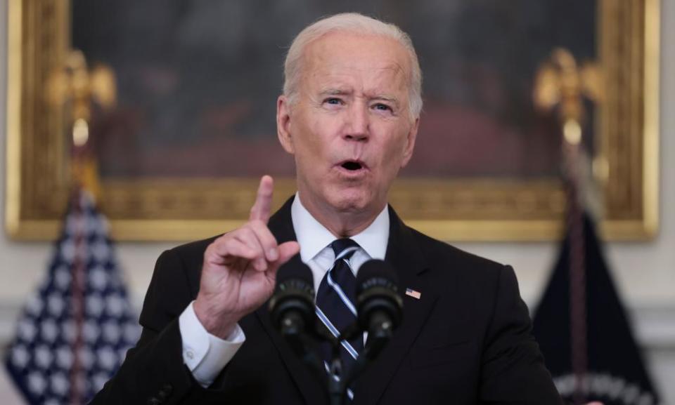 Joe Biden announces his plan to boost Covid-19 vaccinations at the White House in Washington last week.