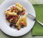 <p>This recipe calls for pitted kalamata olives—you can buy them pre-pitted or remove the pits yourself. Just press down on the olives with the flat side of a chef’s knife to squeeze the pits out. <br> <br><strong>Get the recipe:</strong> <a rel="nofollow noopener" href="http://www.realsimple.com/food-recipes/browse-all-recipes/rigatoni-pepernota-00000000037834/index.html" target="_blank" data-ylk="slk:Rigatoni Peperonata;elm:context_link;itc:0;sec:content-canvas" class="link ">Rigatoni Peperonata</a></p>