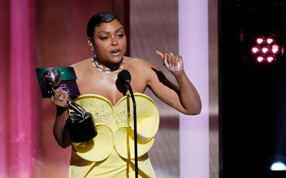 Taraji P Henson accepting an award for acting earlier this year