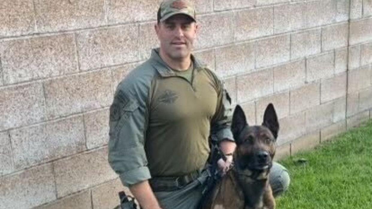 <div>K9 handler Deputy Stephen Williams and K9 Kjeld "Kid"</div> <strong>(LASD)</strong>