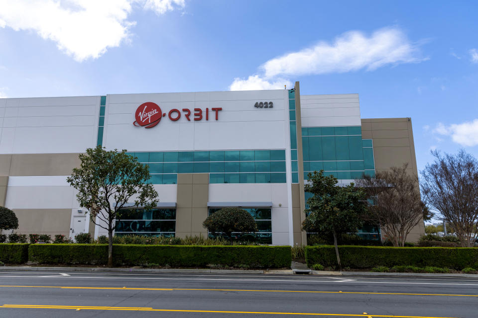 The Virgin Orbit building is seen after the company paused operations last week, in Long Beach, California, U.S., March 22, 2023.   REUTERS/Mike Blake