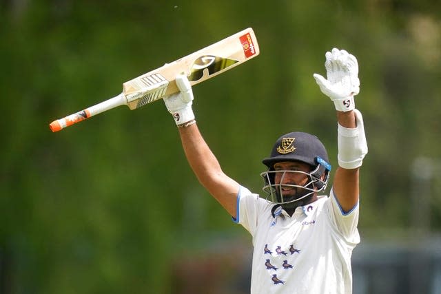 Sussex&#x002019;s Cheteshwar Pujara celebrates his century