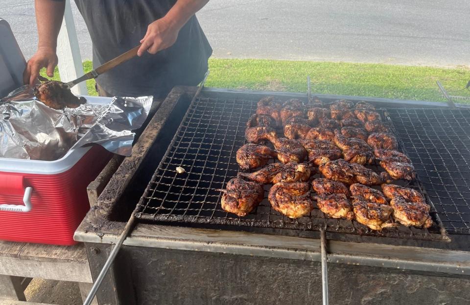 The Kiwanis club in Bridgeville, Delaware hosts one of the oldest Delmarva-style BBQ chicken shacks in Delaware, each Saturday and Sunday from April to October. Tom Carey, the chapter president, runs the grill.