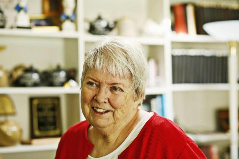 Mystery writer Margaret Maron in her office at her family farm in Johnston County.