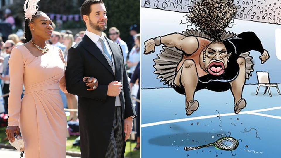 Serena’s husband took aim at the Herald Sun’s controversial cartoon again. Image: Getty/Twitter