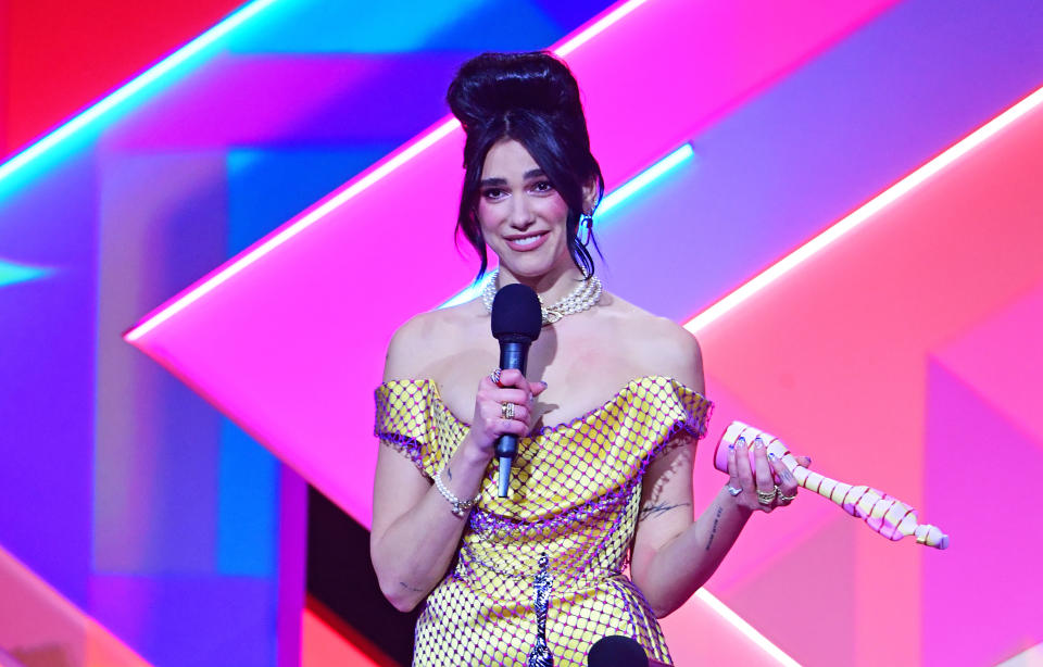 Dua Lipa accepts the award for Best Album during the Brit Awards 2021 at the O2 Arena, London. Picture date: Tuesday May 11, 2021.