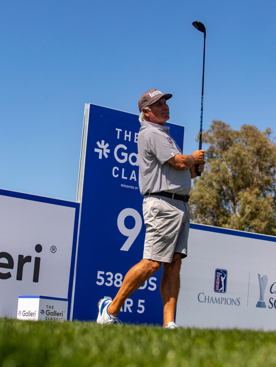 Fred Couples tees off on nine during the Pro-Am at The Galleri Classic in Rancho Mirage, Calif., Thursday, March 28, 2024.