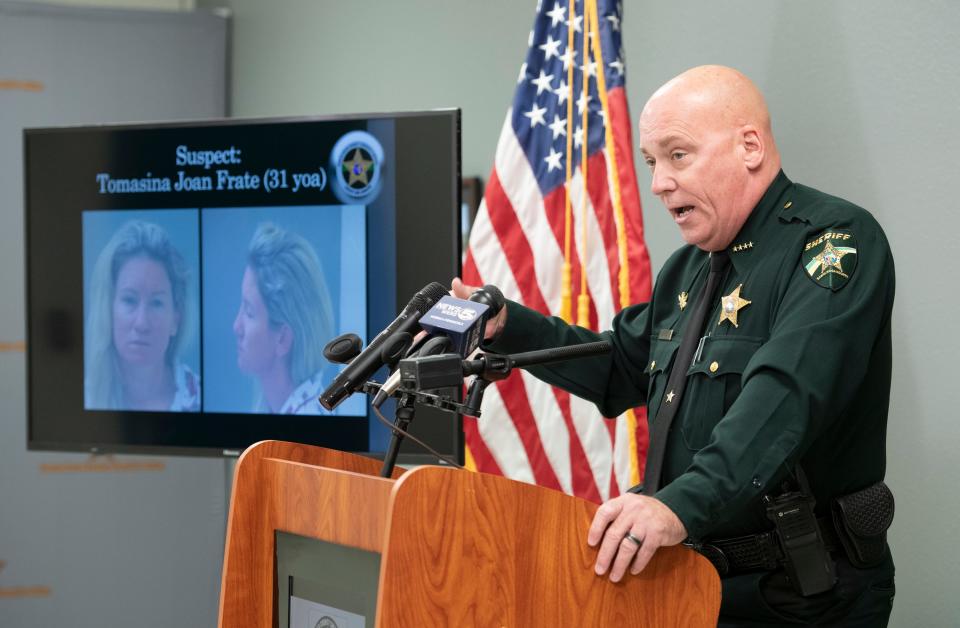 Santa Rosa County Sheriff Bob Johnson talks at a press conference Tuesday about the arrest of Tomasina Joan Frate. The Milton woman is accused of beating her 10-year-old daughter on Thanksgiving.