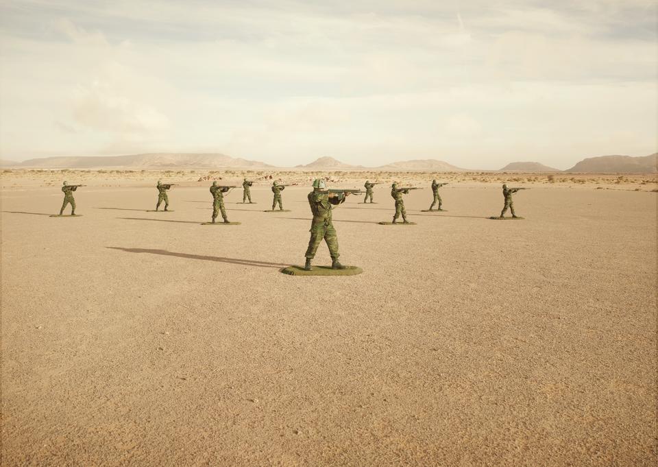 <p>“Toy Soldiers”: Toy soldiers, Budraiga No. 2, Polisario soldiers in Western Sahara. “Toy Soldiers” is a unique collaboration between a military commander and an artist in the creation of an allegory of modern warfare that stages real soldiers, posed as toy soldiers, in an investigation into the impact, legacy and dehumanizing effects of war. The series is set in Western Sahara, an invisible conflict stuck within a paradigm of postcolonial conflict for more than 40 years. (© Simon Brann Thorpe from “War Is Only Half the Story,” the Aftermath Project & Dewi Lewis Publishing) </p>