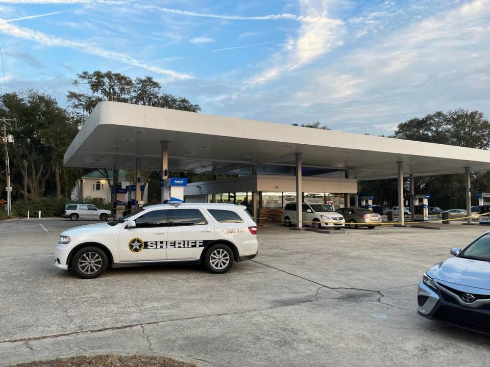 At least seven squad cars were on scene to investigate a shooting at a Parker’s gas station Port Royal where at least one person was injured Wednesday afternoon.