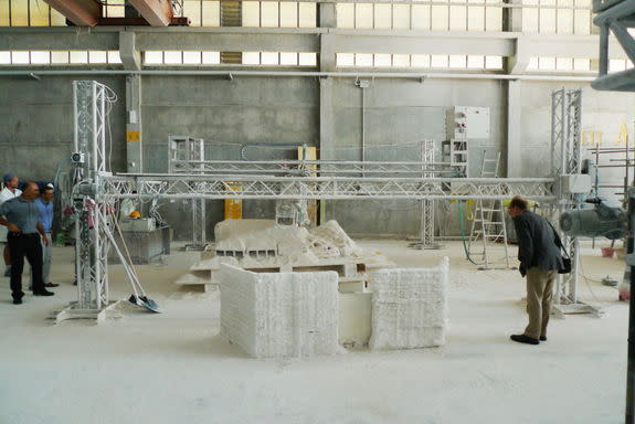 Constructing the first lunar base with space-ready 3D concrete printers