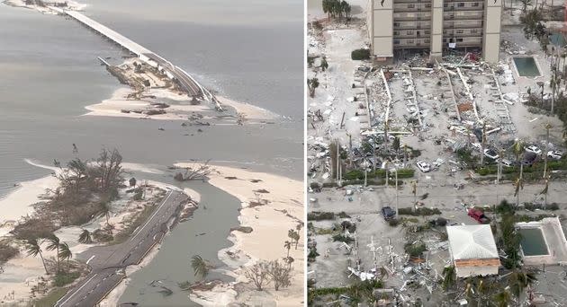 Hurricane Ian made landfall Wednesday afternoon along Florida southwest coast, destroying homes, buildings and bridges as seen in an aerial video taken Thursday. (Photo: Facebook/Lee County Sheriff's Office)