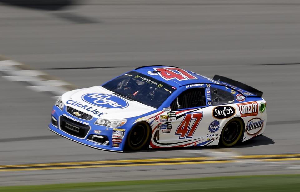 AJ Allmendinger drives laps during a practice session at Daytona International Speedway. (AP Photo)