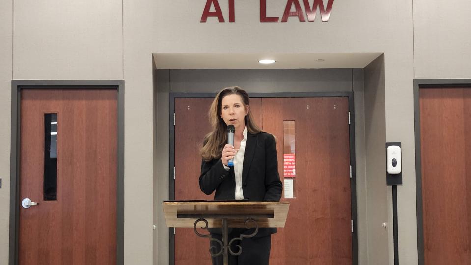 Randall County Judge Christy Dyer opens ceremony Tuesday honoring her predecessor and mentor Judge Ernie Houdashell with the naming of the annex for him.