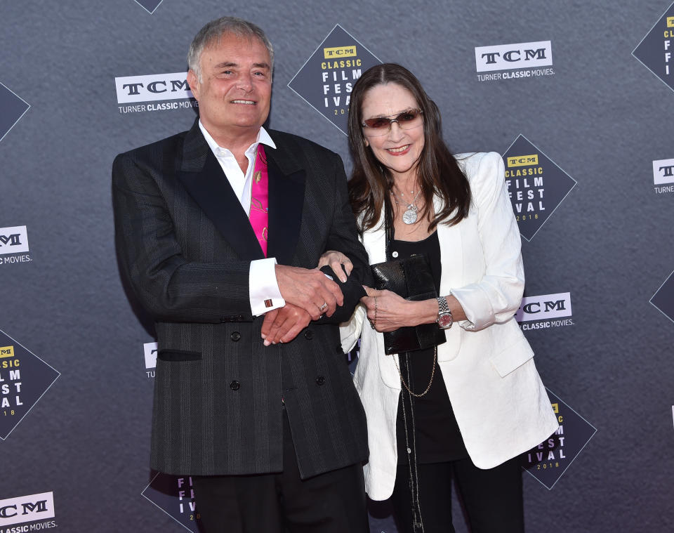 In this file photo taken on April 26, 2018 Leonard Whiting and Olivia Hussey attend the 50th Anniversary World Premiere Restoration of 'The Producers' presented as the Opening Night Gala of the 2018 TCM Classic Film Festival at the TCL Chinese theatre in Hollywood, California.