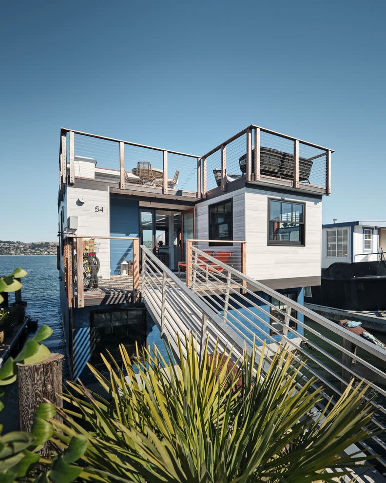 waterborne home in northern california designed by colleen dowd saglimbeni of cds interiors front entrance exterior