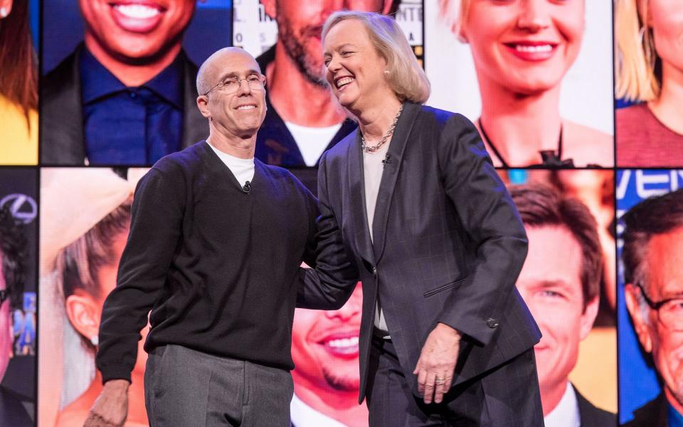 Quibi's Jeffrey Katzenberg and Meg Whitman at tech conference CES this year - Bloomberg