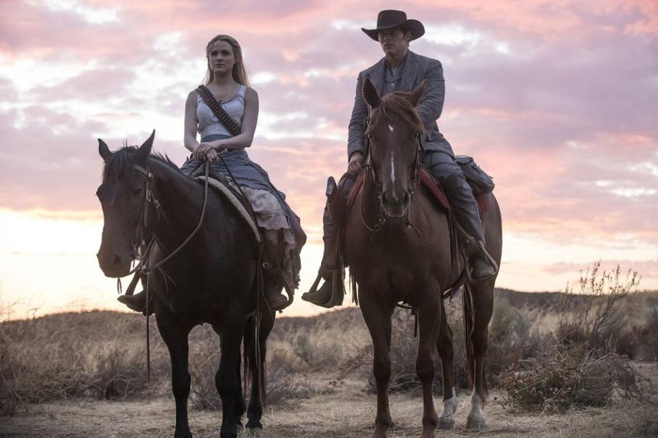 Evan Rachel Wood and James Marsden in <em>Westworld</em>