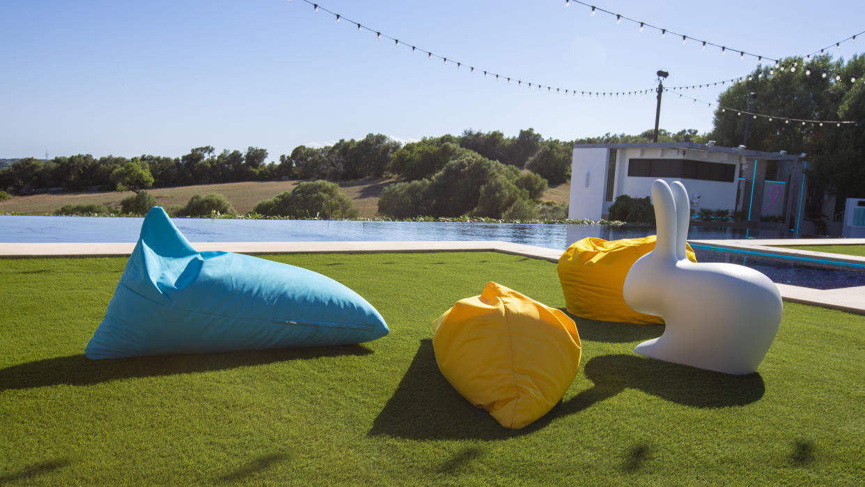 The 'Love Island' villa is decked out with colourful bean bags. (ITV)