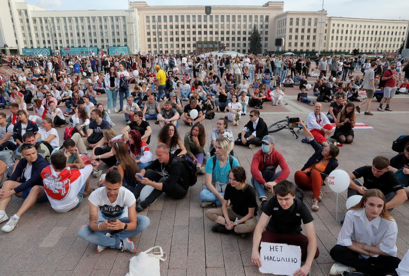 Opposition supporters protest against presidential election results in Minsk