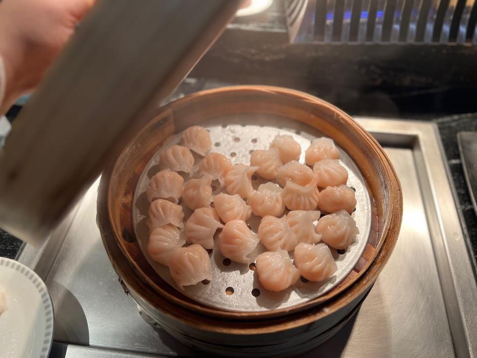 Dumplings served at the Singapore Airlines' SilverKris business class lounge at terminal 3 in Changi airport.