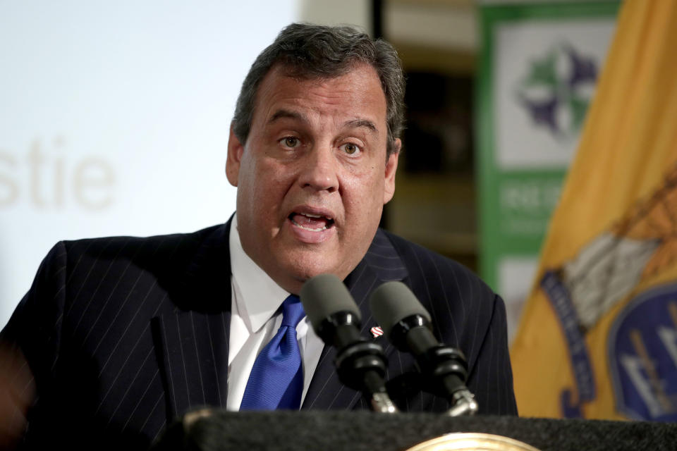 FILE - In this Nov. 29, 2017, file photo, New Jersey Gov. Chris Christie speaks during a news conference in Newark, N.J. Christie said in a Twitter post Saturday, Oct. 10, 2020, that he had been released from Morristown Medical Center and would have “more to say about all of this next week.” Christie announced Oct. 3 that he had tested positive for COVID-19 and said hours later that he had checked himself into the hospital after deciding with his doctors that doing so would be “an important precautionary measure” given his history of asthma. (AP Photo/Julio Cortez, File)