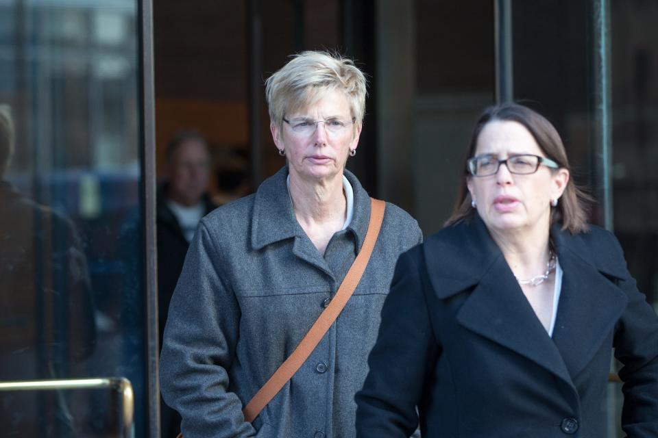 Donna Heinel, former senior associate athletic director at the University of Southern California, leaves following her arraignment at Boston Federal Court on March 25, 2019.