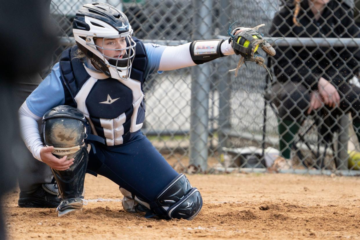 Apr 5, 2024; Franklin Lakes, NJ, USA; IHA softball at Ramapo. IHA #14 Gabby Shadek.