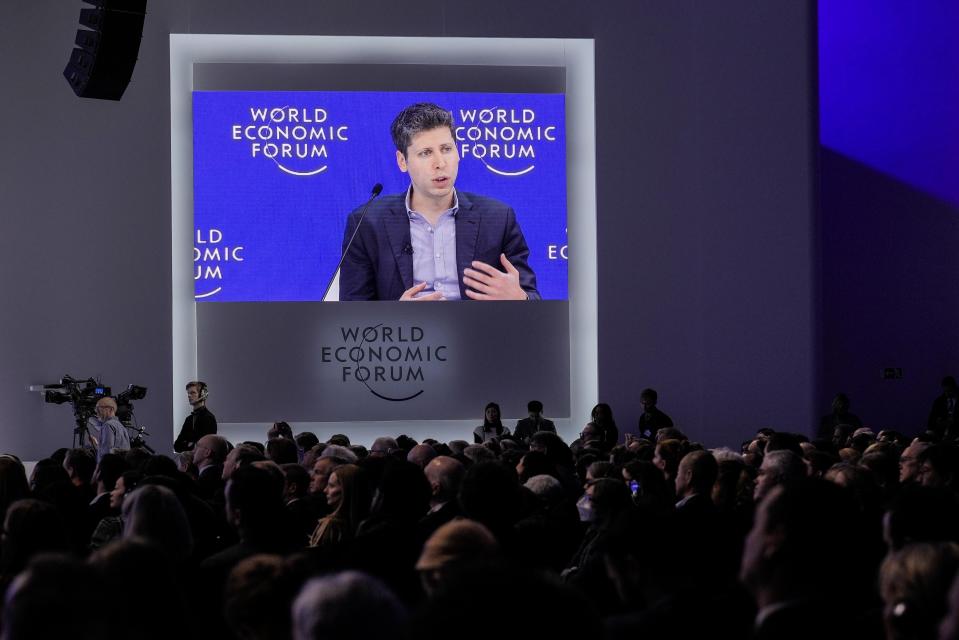 OpenAI CEO Sam Altman participates in the "Technology in a turbulent world" panel discussion during the annual meeting of the World Economic Forum in Davos, Switzerland, Thursday, Jan. 18, 2024. The annual meeting of the World Economic Forum is taking place in Davos from Jan. 15 until Jan. 19, 2024. (AP Photo/Markus Schreiber)