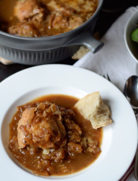 Braised French Onion Chicken with Gruyère