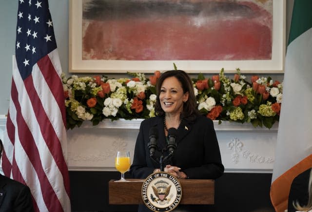 US Vice President Kamala Harris speaking during a breakfast meeting she hosted at her official residence in Washington DC, attended by Taoiseach Leo Varadkar as part of his visit to the US for St Patrick’s Day in 2024.