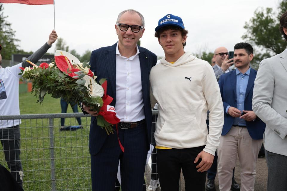 Antonelli alongside F1 chief Stefano Domenicali at an event commemorating the 30th anniversary of Ayrton Senna’s death at Imola (Getty Images)