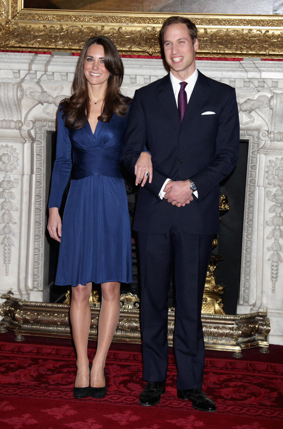 <p> Kate's outfit to announcement her formal engagement to William, a silky blue form-fitting Issa dress, matched the engagement ring William provided to Kate (originally belonging to Princess Diana). Royals had worn Issa dresses before, but after this iconic moment, the dress sold out in minutes and produced a huge waitlist. It even gave us a new trend: "the little blue dress," and the same style is still a popular choice today. It was an impressive start and a sign of things to come. </p>