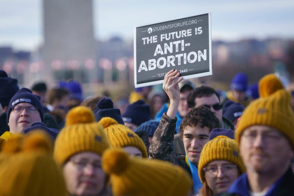 Anti-abortion activists rally during the annual March for Life in Washington on Jan. 20, 2023.