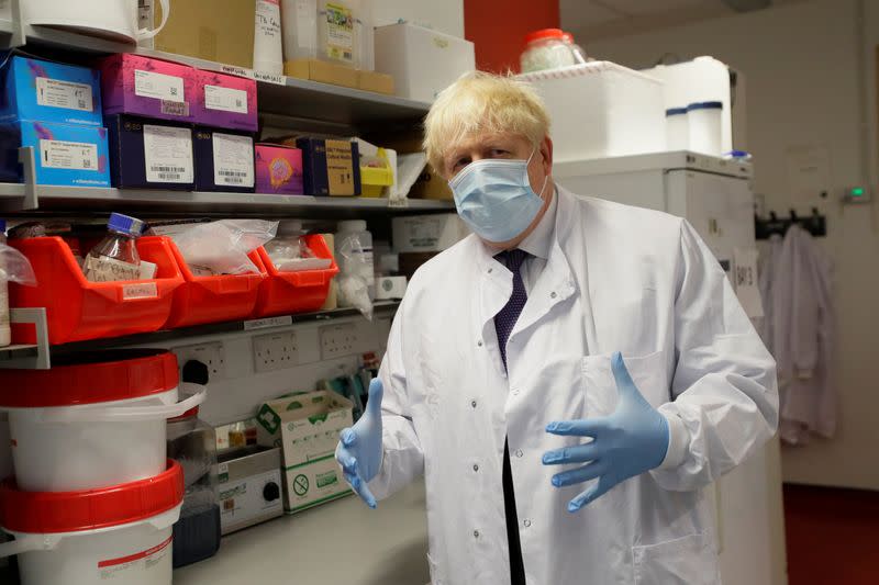 Britain's Prime Minister Boris Johnson visits the Jenner Institute in Oxford