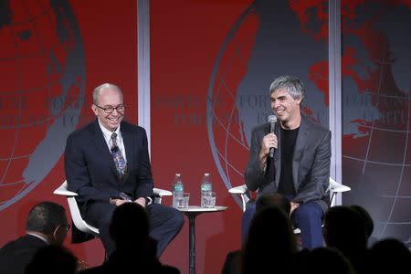 Larry Page, CEO and Co-founder of Alphabet, participates in a conversation with Fortune editor Alan Murray at the 2015 Fortune Global Forum in San Francisco, California November 2, 2015. REUTERS/Elijah Nouvelage