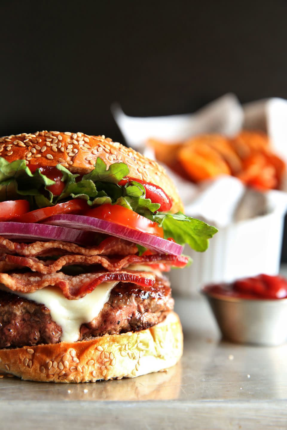 Bacon Cheeseburgers with Sweet Potato Chips