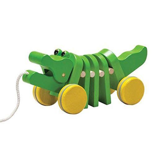<strong><a href="https://www.amazon.com/PlanToys/pages/2598621011" target="_blank">PlanToys</a> </strong>are made from rubber trees that no longer produce latex, as well as chemical-free glue, organic color pigment and water-based dyes.&nbsp;Get the Dancing Alligator <a href="https://www.amazon.com/PlanToys-0510502-Plan-Dancing-Alligator/dp/B000I8SMZE" target="_blank">here</a>, $22.50.