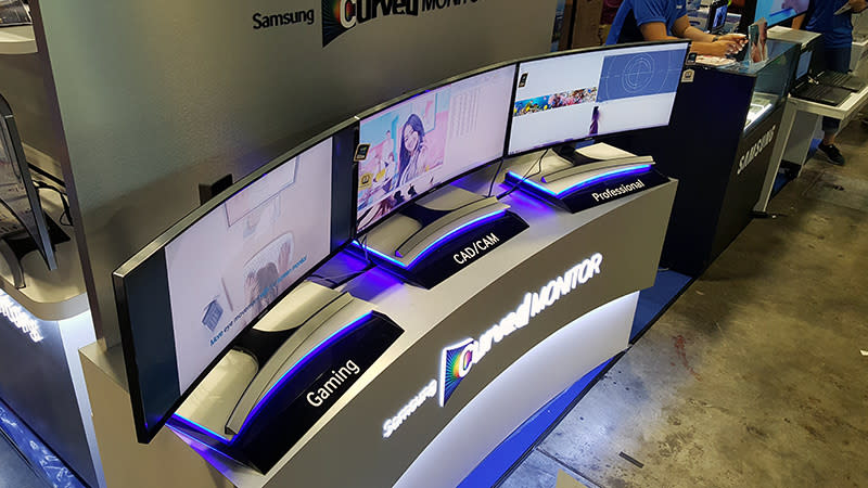 There's a lot of curved monitors from Samsung at Comex. A decent one will be the 27-inch SD590C, which has a contrast ratio of 3,000:1 and a brightness rating of 350cd/m2. It's going for $468 at Comex (U.P: $548) and comes with a free HDMI cable. The 32-inch version is going for $768.